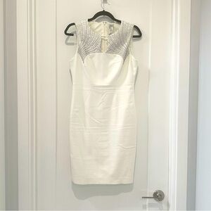 Cache White Mini Dress Sleeveless Crew Neck Size 6